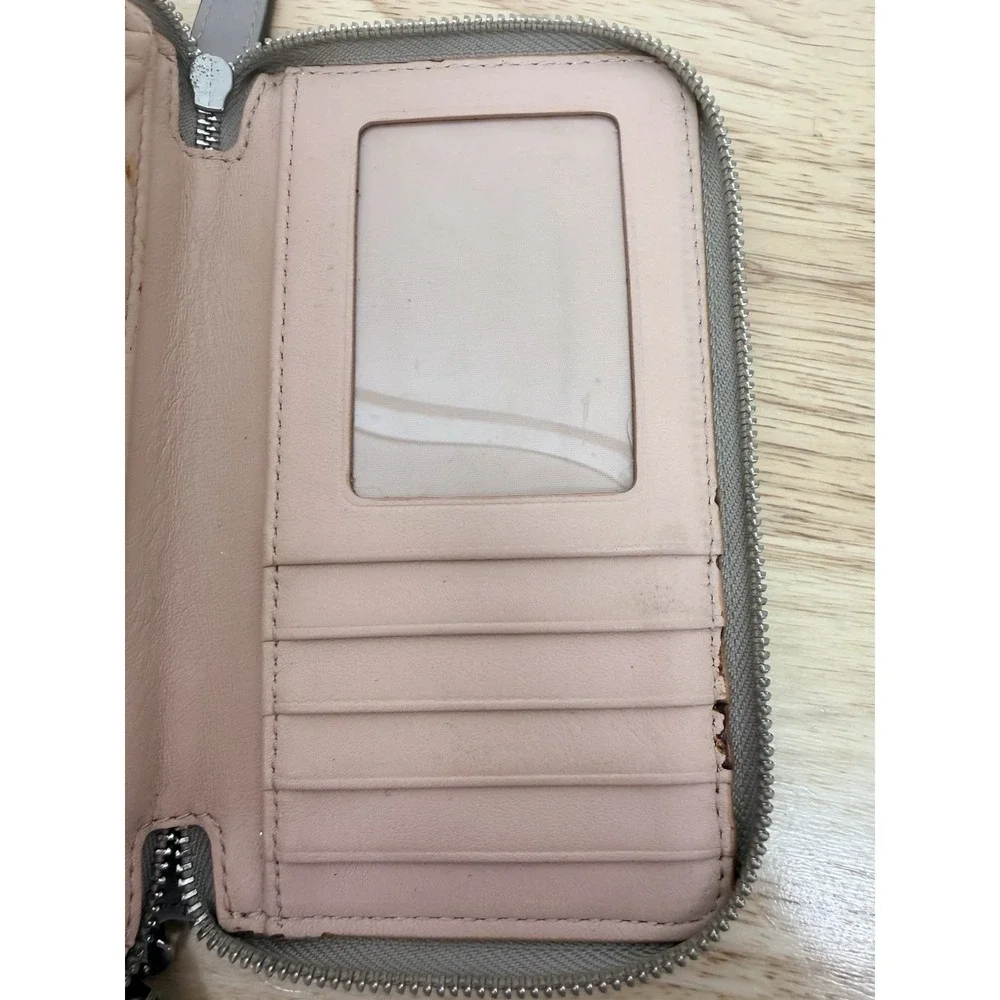 COACH Medium Zip Around Wallet Smooth Leather Light Grey #66